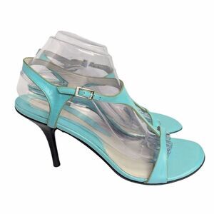 Vintage Tommy Hilfiger Aqua Blue & Green Leather T-strap Slingback Heels 9